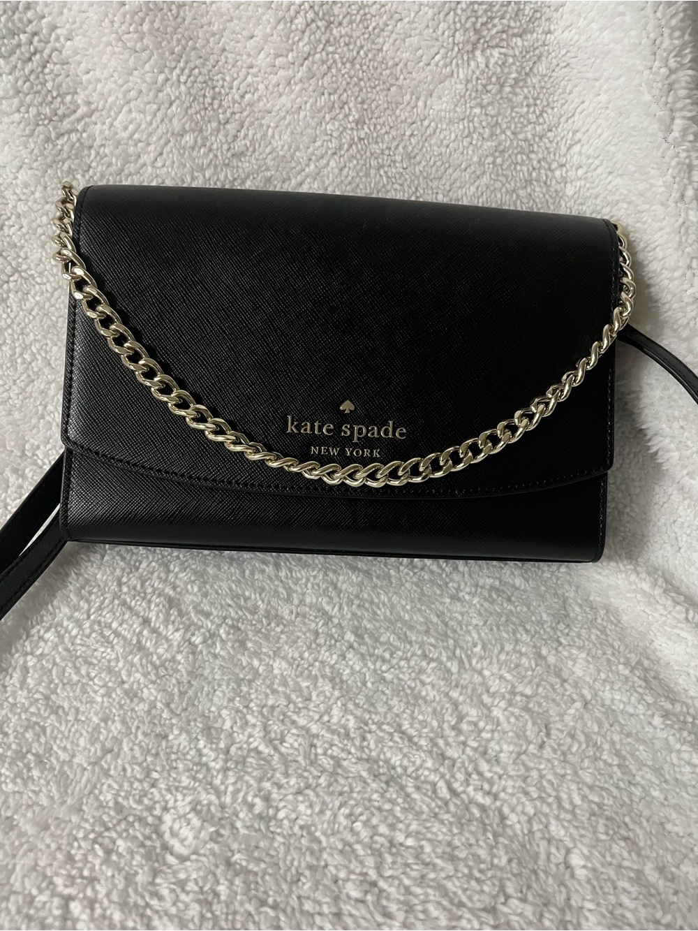 kate spade Black Saffiano Leather Crossbody with Gold Chain
